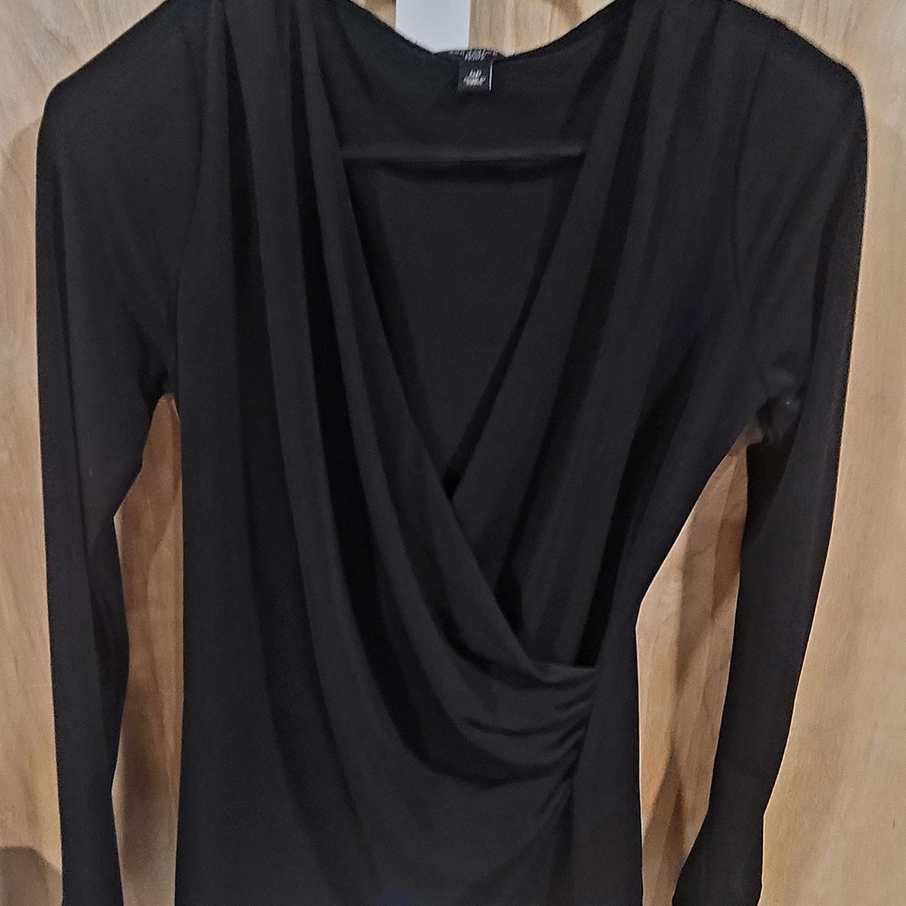 Ann Taylor Black Drape Neck Blouse